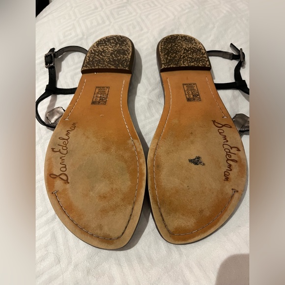 Sam Edelman GRACE Black/Grey/White Beading EUC Black Leather Thong Sandal size 8 - Picture 9 of 9